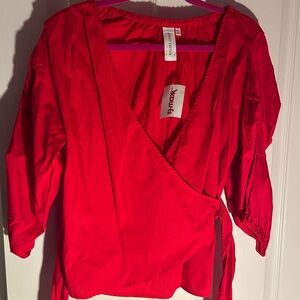 Stylish Red Wrap Blouse